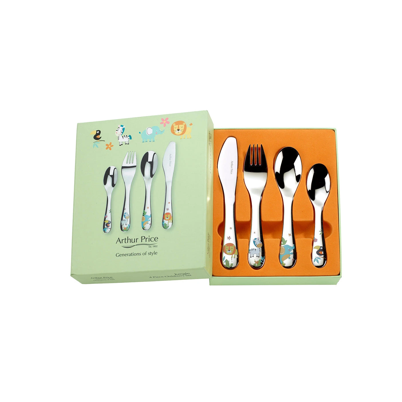 Arthur Price Jungle 4 Piece Child's Cutlery Set 1 Arthur Price Jungle 4 Piece Child's Cutlery Set