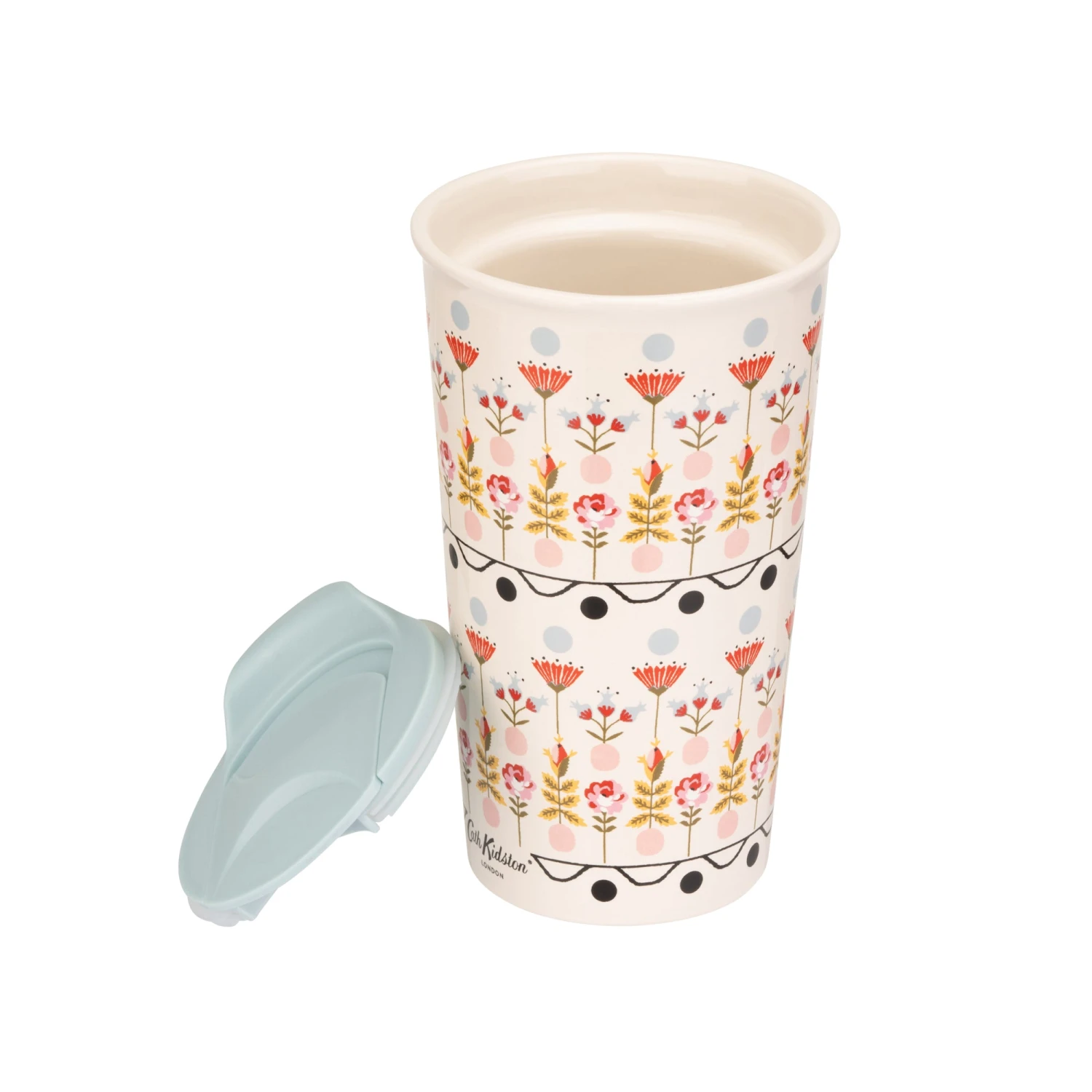 Cath Kidston Painted Table Ceramic Travel Mug 300ml 2 Cath Kidston Painted Table Ceramic Travel Mug 300ml - Image 2