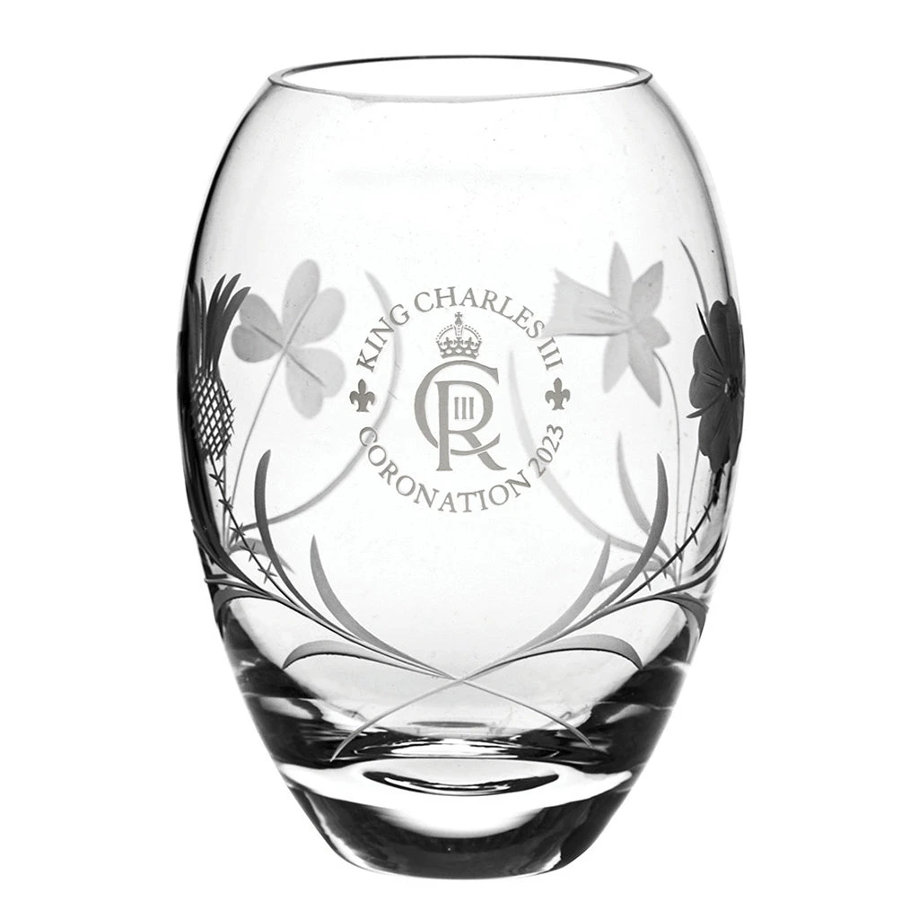 Royal Scot Crystal Coronation Barrel Vase 1 Royal Scot Crystal Coronation Barrel Vase