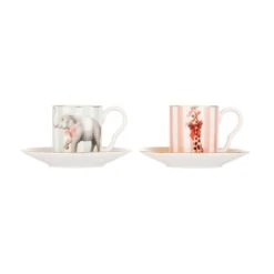 Yvonne Ellen Animal Espresso Cup And Saucer Set Of 2